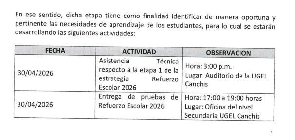 EJECUCIÓN DE ACTIVIDADES PARA LA ETAPA 1 "RECONOCIMIENTO DE NECESiDADES DE APRENDIZAJE" DE LA ESTRATEGIA DE REFUERZO ESCOLAR 2026.